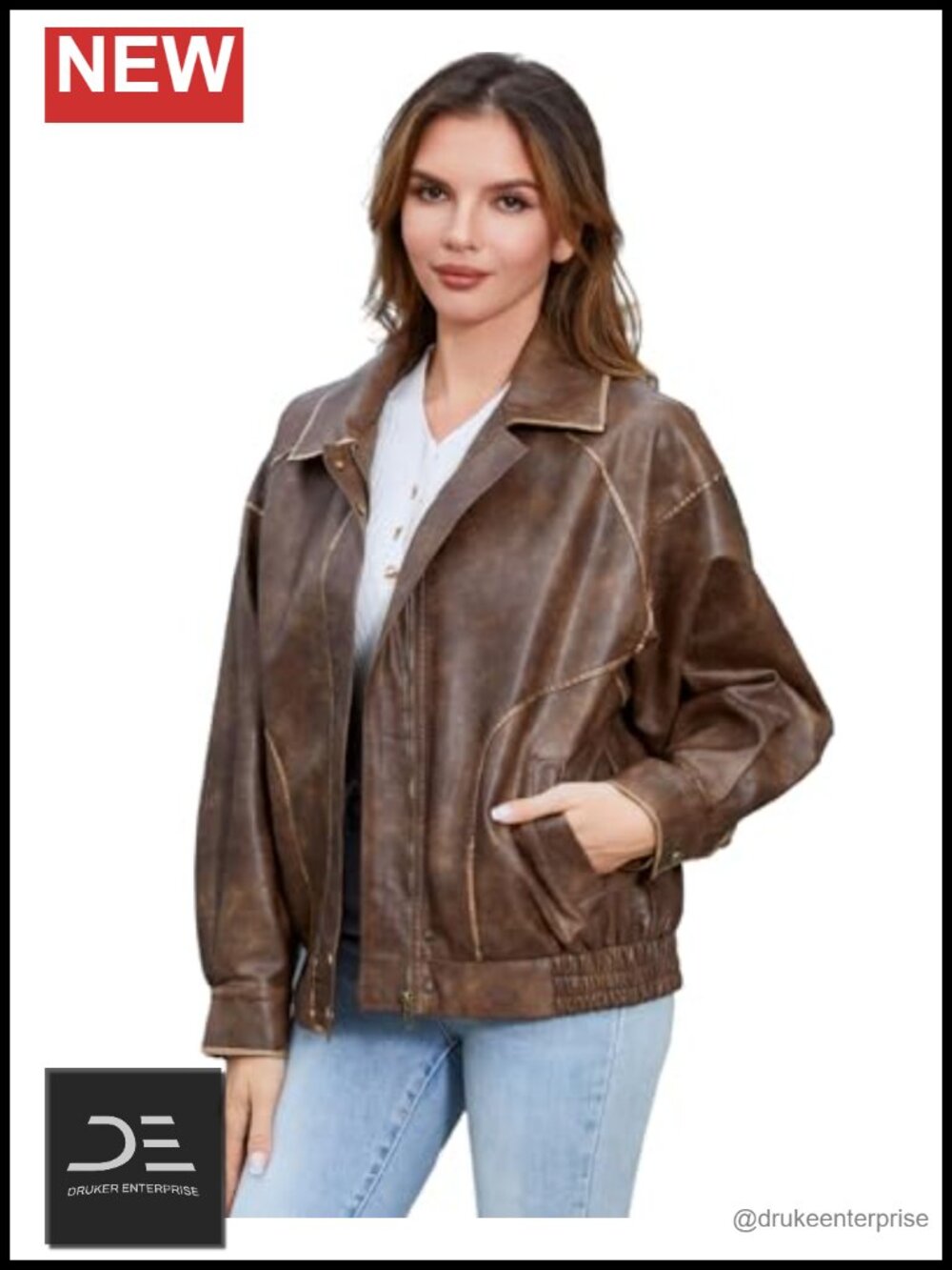 Faux Leather Jacket Women Oversized Moto Biker Loose Cropped Outwear